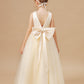 Champagne Sleeveless Tulle Satin Flower Girl Dresses With Bow