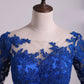 Hot Bateau Dark Royal Blue Mother Of The Bride Dresses 3/4 Length Sleeve With Applique Satin