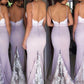 Lace Mermaid Backless Unique Sweetheart Spaghetti Straps Cheap Bridesmaid Dresses