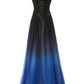 A line Royal Blue Black Gradient Bridesmaid Dresses Ombre Chiffon Lace up Prom Dresses