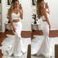 Two Piece Sweetheart Mermaid Prom Dresses White Party Dresses with Split Side