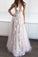 A-Line/Princess V-Neck Floor-Length Tulle Sleeveless Applique Evening Dresses