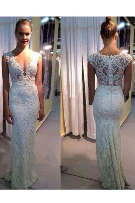 2024 New Arrival V Neck Lace Mermaid Floor Length Wedding Dresses