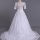 New Arrival Wedding Dresses Boat Neck Short Sleeves Chapel Train With Applique