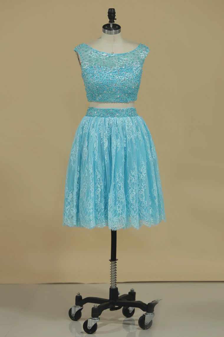 Homecoming Dresses Bateau Lace Two-Piece With Beading Short/Mini