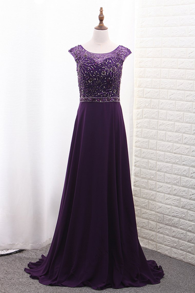 2024 A Line Scoop Chiffon Mother Of The Bride Dresses With Beads Bodice Sweep Train