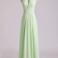 Sexy Scoop A Line Bridesmaid Dresses Chiffon With Beads Sage