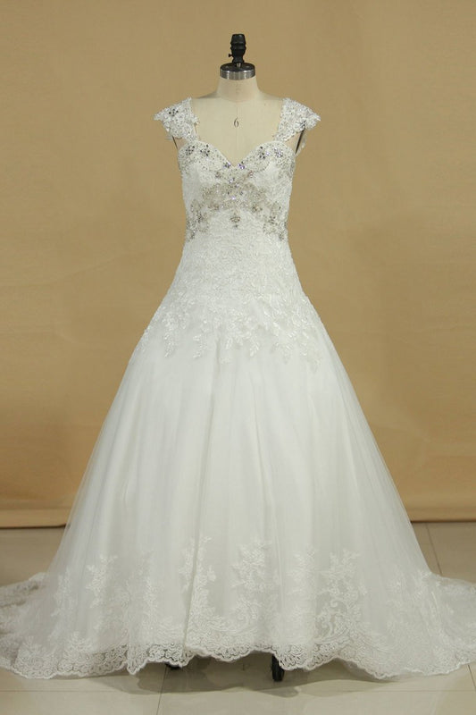 2024 Straps A Line Wedding Dresses With Applique And Beads Tulle