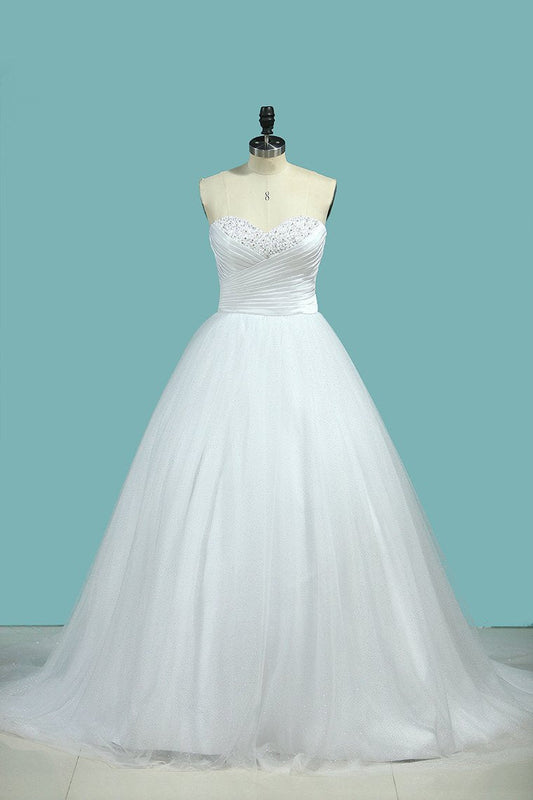 2024 Wedding Dress A Line Sweetheart Tulle With Beads And Ruffles