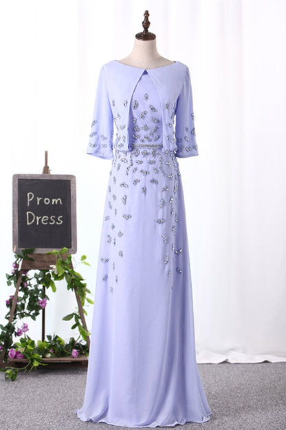 2024 Mid-Length Sleeves Scoop Mother Of The Bride Dresses A Line With Beads