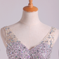 Prom Dresses A Line V Neck Chiffon With Beading/Sequins Sleeveless Floor Length