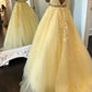 Fashion Ball Gown V Neck Prom Dresses with Appliques and Beads, Quinceanera Dresses SJS15582
