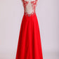 Bicolor Off The Shoulder Floor Length Prom Dress Beaded Lace Bodice Chiffon