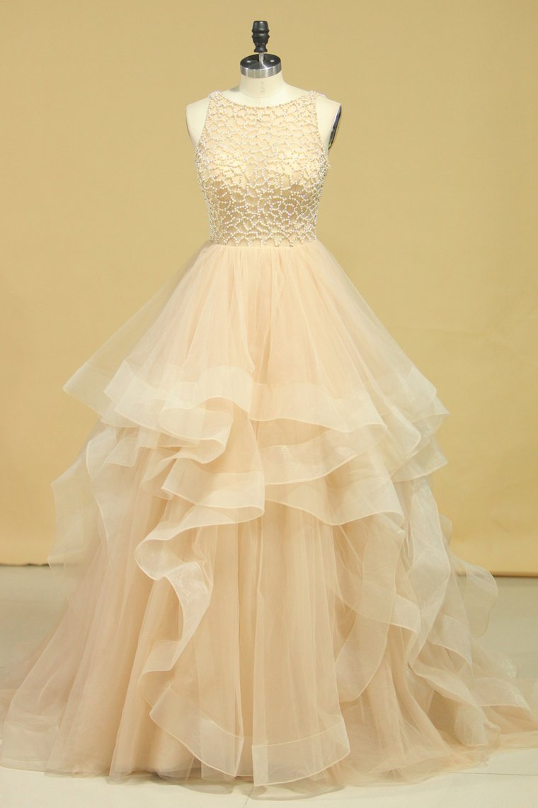 Popular Scoop Ball Gown Tulle Floor Length With Beading