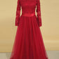 A Line Boat Neck With Applique Long Sleeves Floor Length Prom Dresses Burgundy/Maroon