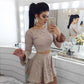 Two Piece A-Line Long Sleeves Lace Short Homecoming Dress