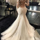 Long Sleeves Court Train Ivory V-Neck Mermaid Tulle Wedding Dress With Lace Appliques
