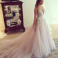 Gorgeous A-line Tulle Long Bridal Gowns Deep V-Neck Wedding Dresses
