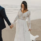 Charming A Line Long Sleeves V Neck Lace Ivory Beach Wedding Dresses, Bridal SRS20395