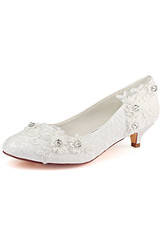 Lace White Lower Heel Evening Shoes Wedding SRS12566