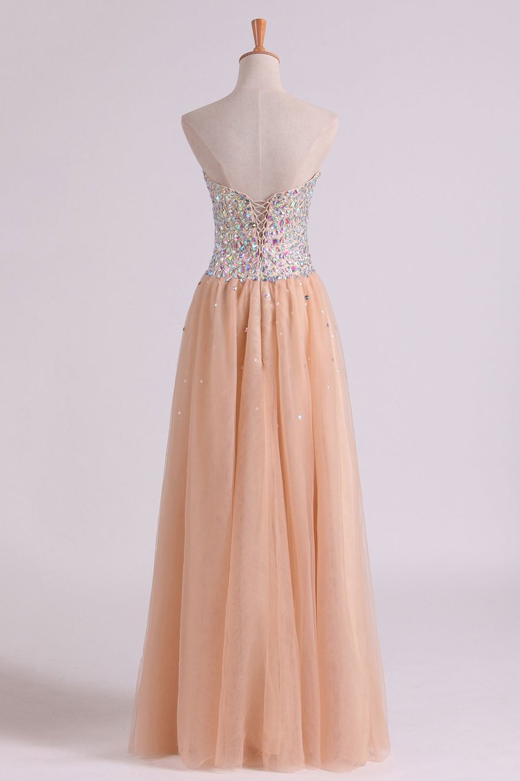 Sweetheart A-Line Prom Gown With Colorful Rhinestone Beaded Bodice Tulle