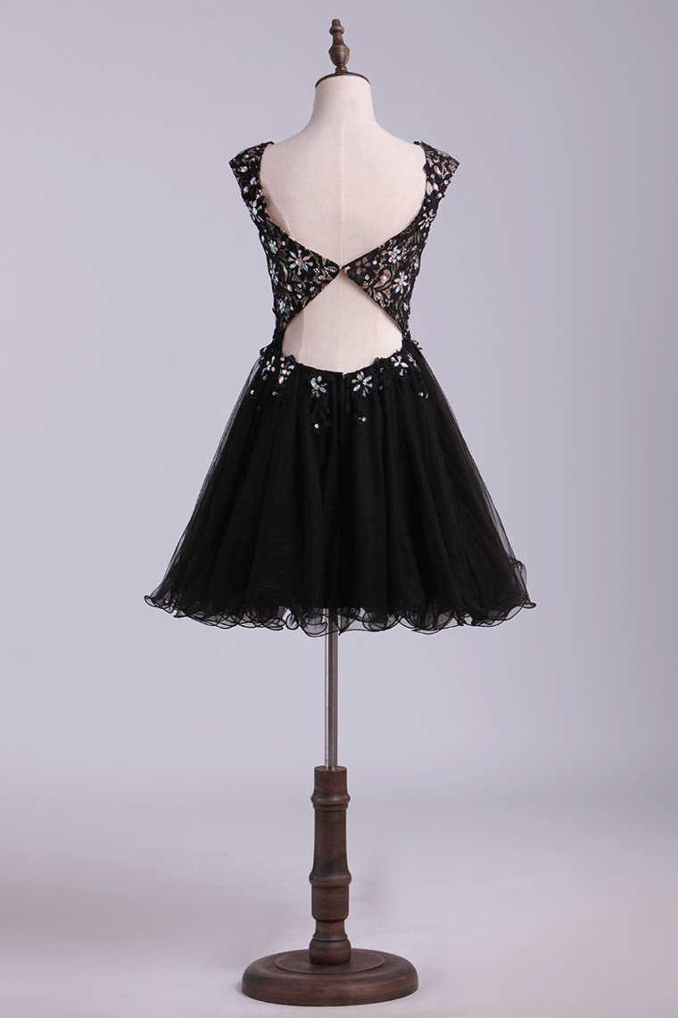 Straps Tulle And Lace A Line Mini Homecoming Dress Beaded