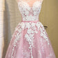 A-Line Scoop Homecoming Dresses Lace-Up Gabriella Pink Tulle Short 2024 with Lace