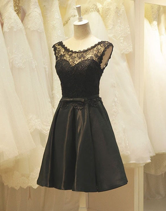 A-Line Crew Neck Homecoming Dresses Black Mckayla Satin 2024 with Lace