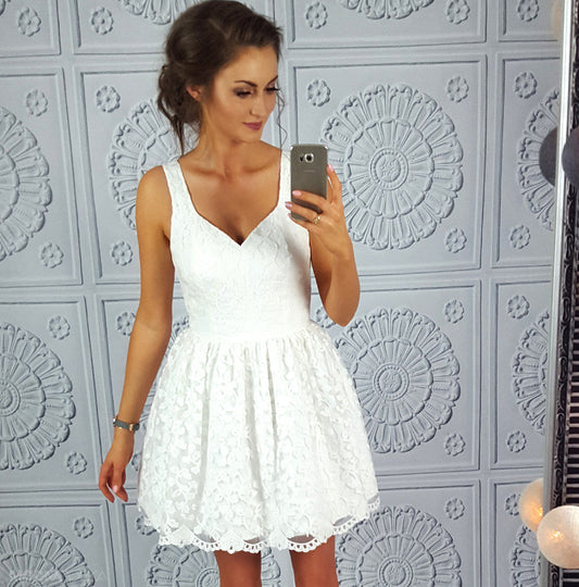 A-Line Ryan Homecoming Dresses Straps Short White Lace 2024