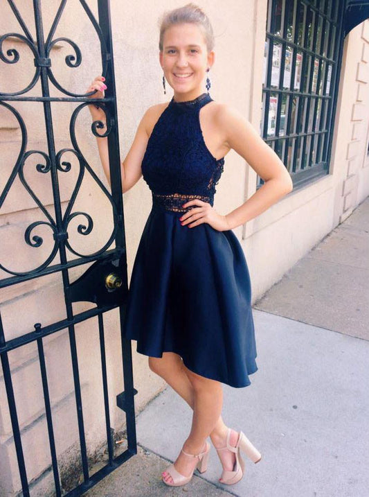 A-Line Jewel Navy Blue Homecoming Dresses Serena 2024 with Lace