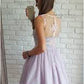 Princess/A-Line V-Neck Short Lavender Tulle Homecoming/Prom Dresses Homecoming Dresses with Hailee Lace