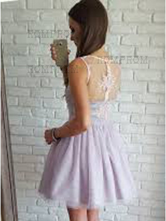 Princess/A-Line V-Neck Short Lavender Tulle Homecoming/Prom Dresses Homecoming Dresses with Hailee Lace