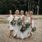 Simple V Neck Mermaid White Chiffon Bridesmaid Dresses, Wedding Party Dresses SRS15534