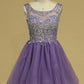 Short/Mini Homecoming Dresses A Line Scoop Beaded Bodice Tulle