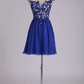 A Line Homecoming Dresses Scoop Open Back Short/Mini Chiffon With Applique