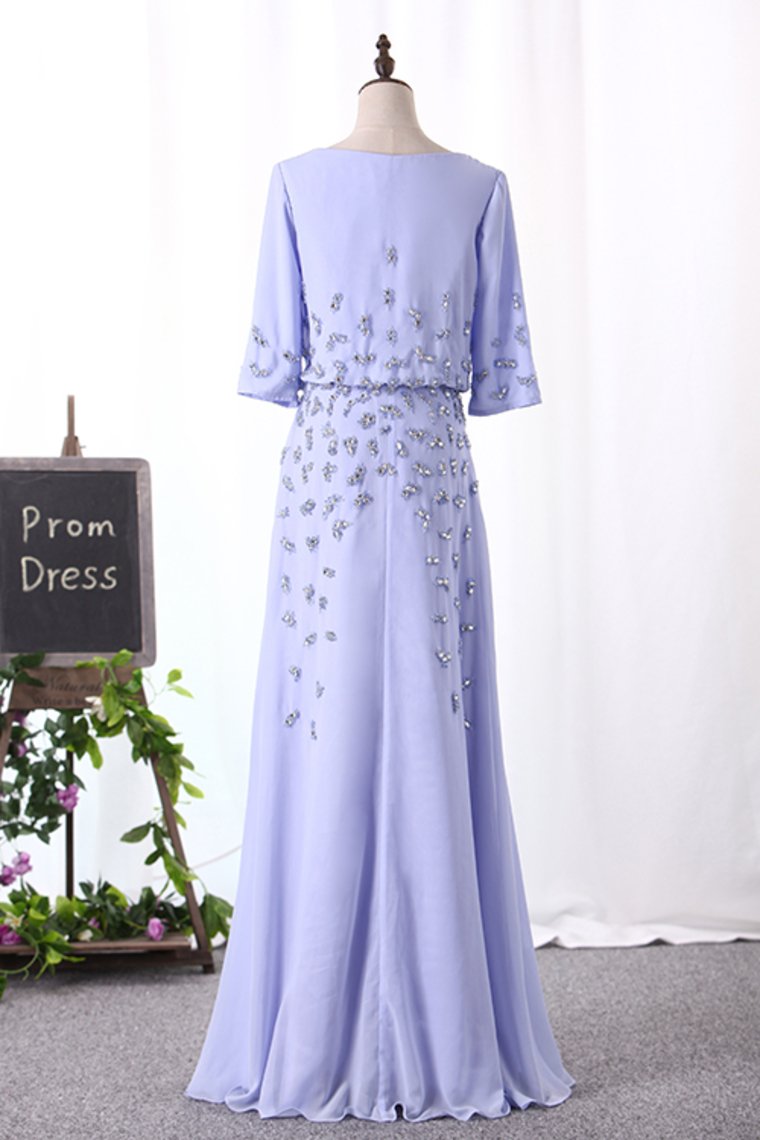 2024 Mid-Length Sleeves Scoop Mother Of The Bride Dresses A Line With Beads