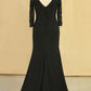 Black Mother Of The Bride Dresses V Neck Chiffon With Beads 3/4 Length Sleeve