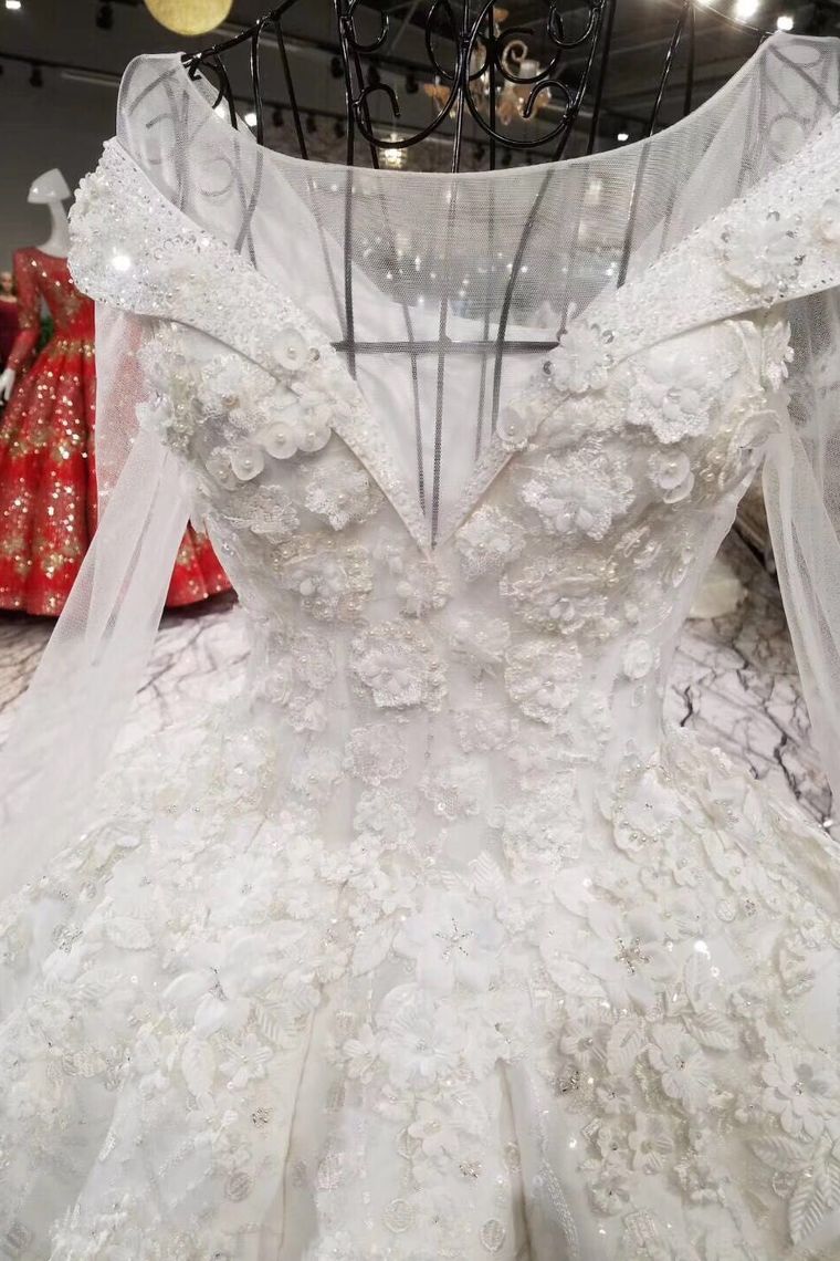 Ball Gown Wedding Dresses Royal Train Bateau Top Quality Lace