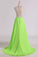 A Line Beaded Bodice Prom Dresses Scoop Chiffon & Tulle With Slit