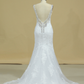 Spaghetti Straps Wedding Dresses Mermaid Open Back With Applique And Beads Tulle