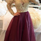 Prom Dresses Scoop A Line With Applique And Beads Floor Length Long Sleeves