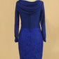 2024 Lace & Chiffon Cowl Neck Mother Of The Bride Dresses Long Sleeves Sheath