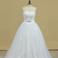 New Arrival Strapless With Applique And Sash Tulle Court Train Wedding Dresses