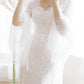 Unique V Neck Lace-up Mermaid Back Bridal Dresses Ivory Lace Trumpet Sleeve Wedding Dresses SRS15469