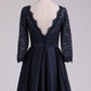 2024 3/4 Length Sleeve Bridesmaid Dresses A Line Bateau Satin & Lace Open Back Black