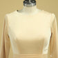 Champagne Muslim Wedding Dresses Scoop A Line Long Sleeves Satin Plus Size
