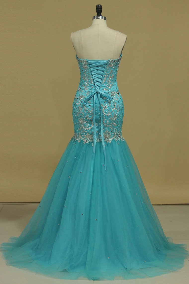 Sweetheart Prom Dresses Mermaid/Trumpet With Applique And Beads Floor-Length