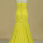 Prom Dress Halter Pleated Bust & Bodice With Shirred Chiffon Skirt Sweep Train