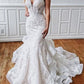 Stunning Mermaid Lace V Neck Backless Wedding Dresses Straps Wedding Gowns SRS15438