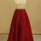 Scoop A Line Prom Dresses Organza With Sash & Applique Burgundy/Maroon
